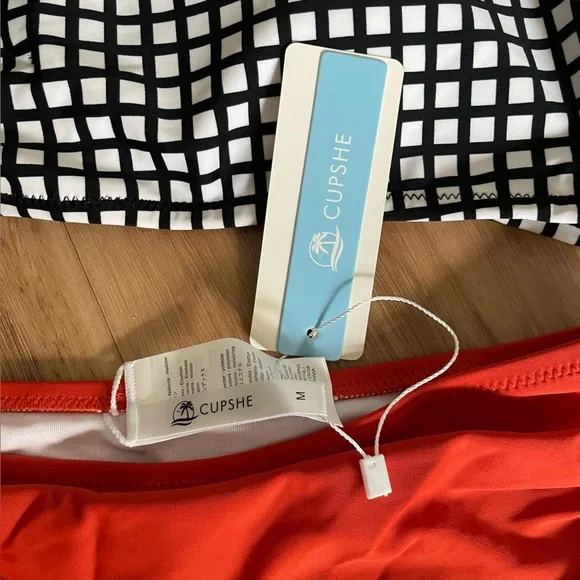 Cupshe Black and White Grid Bikini with Orange Bottoms - Picture 6 of 7